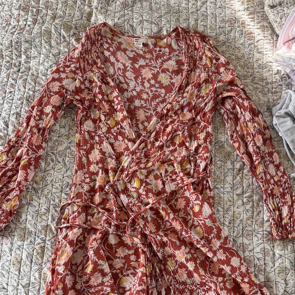 Billabong Rust Floral Wrap Dress